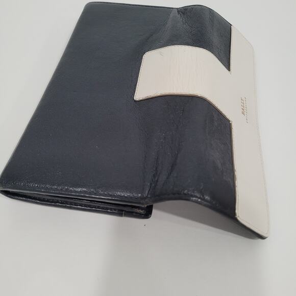 Bally Switzerland Envelope Wallet Organizer Black White Large Leather Clutch - Picture 10 of 11
